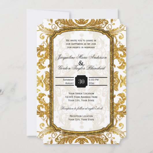 Invitation Parties scintillant d'or Faux Style de billet Typo (Devant)