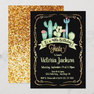 Invitation Parties scintillant d'or Fiesta mexicaine