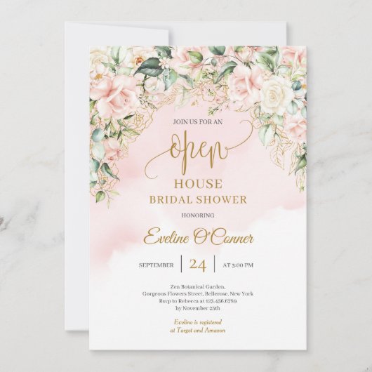 Invitation Parties scintillant d'or fleuri Boho moderne Open  (Devant)