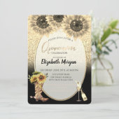 Invitation Parties scintillant d'or, Fleurs de soleil, Quince (Debout devant)