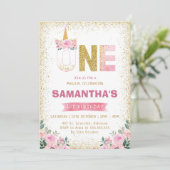 Invitation Parties scintillant d'or Fleurs roses Unicorn 1er  (Debout devant)