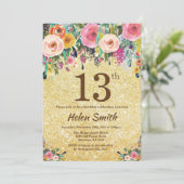 Invitation Parties scintillant d'or Floral 13e anniversaire I (Debout devant)