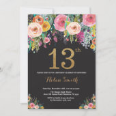 Invitation Parties scintillant d'or Floral 13th Birthday Invi (Devant)