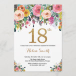 Invitation Parties scintillant d'or Floral 18th Birthday Invi<br><div class="desc">Invitation Florale 18e anniversaire pour les femmes. Fleur florale aquarelle. Parties scintillant d'or. Rose,  Jaune,  Orange,  Fleur Violet. Anniversaire adulte.
Pour plus de personnalisation,  cliquez sur le bouton "Customiser" et utilisez notre outil de conception pour modifier ce modèle.</div>