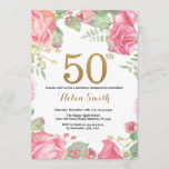 Invitation Parties scintillant d'or Floral 50th Birthday Invi<br><div class="desc">Floral 50th Birthday Invitation for Women. Aquarelle Fleur botanique florale. Parties scintillant d'or. Pignons Roses Fleurs Florales. Anniversaire adulte.
Pour plus de personnalisation,  cliquez sur le bouton "Customiser" et utilisez notre outil de conception pour modifier ce modèle.</div>