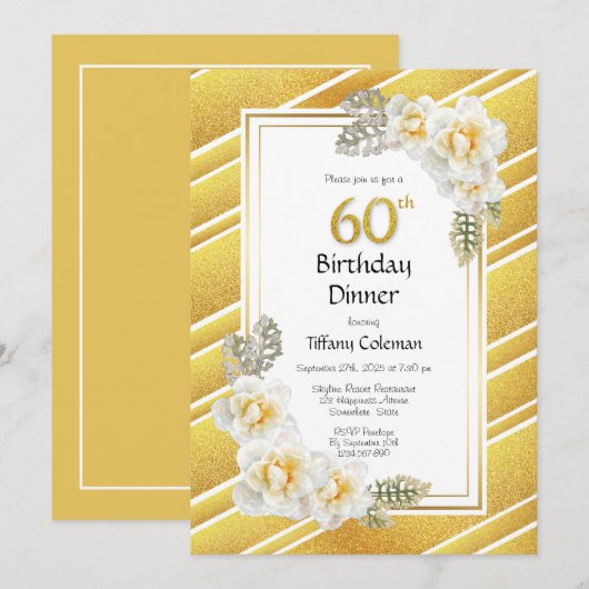 Invitation Parties scintillant d'or Floral 60e anniversaire D (Devant / Derrière)