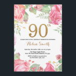 Invitation Parties scintillant d'or Floral 90th Birthday Invi<br><div class="desc">Invitation Florale 90e anniversaire pour les femmes. Aquarelle Fleur botanique florale. Parties scintillant d'or. Pignons Roses Fleurs Florales. Anniversaire adulte.
Pour plus de personnalisation,  cliquez sur le bouton "Customiser" et utilisez notre outil de conception pour modifier ce modèle.</div>