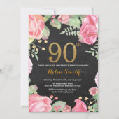Invitation Parties scintillant d'or Floral 90th Birthday Invi (Devant)