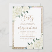 Invitation Parties scintillant d'or Floral blanc 60e Soixante (Devant)