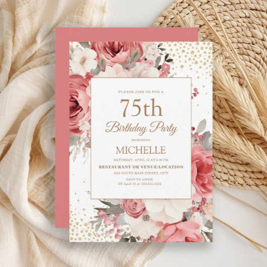 Invitation Parties scintillant d'or floral blanc blanc rose 7