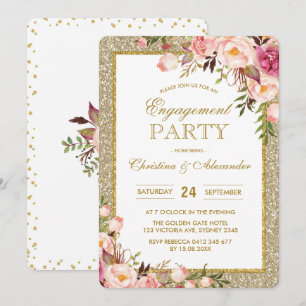 Invitation Parties scintillant d'or Floral Engagement Party I