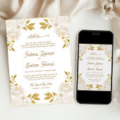 Invitation Parties scintillant d'or floral ivoire Mariage mus