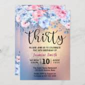 Invitation Parties scintillant d'or floral moderne 30e annive (Devant / Derrière)