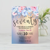 Invitation Parties scintillant d'or floral moderne 70e annive (Debout devant)