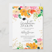 Invitation Parties scintillant d'or floral photo graduation b (Devant)