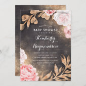Invitation Parties scintillant d'or Floral Rustic Country Bab (Devant / Derrière)