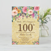 Invitation Parties scintillant d'or Floral Surprise 100e anni (Debout devant)