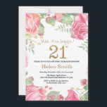 Invitation Parties scintillant d'or Floral Surprise 21e anniv<br><div class="desc">Floral Surprise 21e Anniversaire Invitation pour les femmes. Aquarelle Fleur botanique florale. Parties scintillant d'or. Pignons Roses Fleurs Florales. Anniversaire adulte.
Pour plus de personnalisation,  cliquez sur le bouton "Customiser" et utilisez notre outil de conception pour modifier ce modèle.</div>