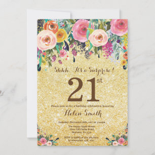 Invitation Parties scintillant d'or Floral Surprise 21e anniv