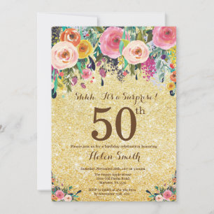 Invitation Parties scintillant d'or Floral Surprise 50e anniv