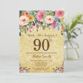 Invitation Parties scintillant d'or Floral Surprise 90e anniv (Debout devant)