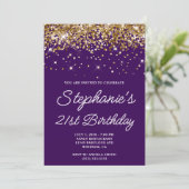 Invitation Parties scintillant d'or foncé violet 21e annivers (Debout devant)