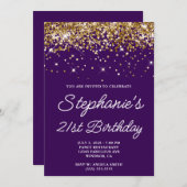 Invitation Parties scintillant d'or foncé violet 21e annivers (Devant / Derrière)