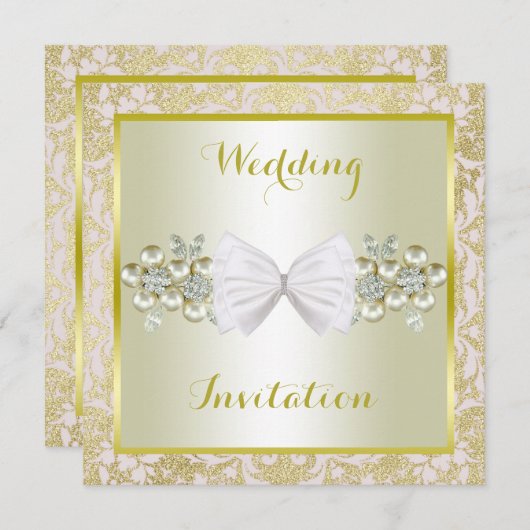 Invitation Parties scintillant d'or, Gemmes florales diamant (Devant / Derrière)