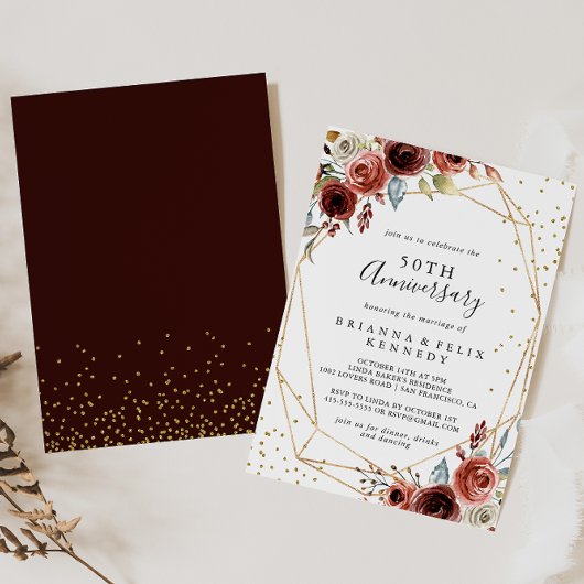 Invitation Parties scintillant d'or géométrique 50e anniversa