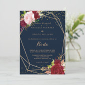 Invitation Parties scintillant d'or géométrique et Mariage Tr (Debout devant)