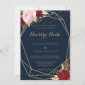 Invitation Parties scintillant d'or géométrique Mariage espag (Devant)