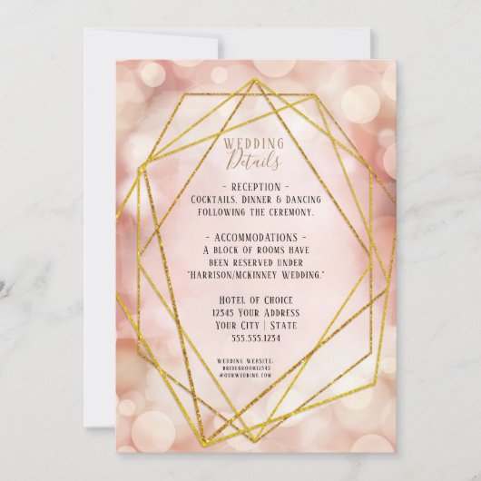 Invitation Parties scintillant d'or géométrique rose vif Twin (Devant)