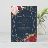 Invitation Parties scintillant d'or géométrique Rouge 16e ann (Debout devant)