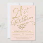 Invitation Parties scintillant d'or Glam Blush 21e anniversai (Devant)