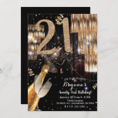 Invitation Parties scintillant d'or Glam Champagne Vin 21e 21 (Devant / Derrière)