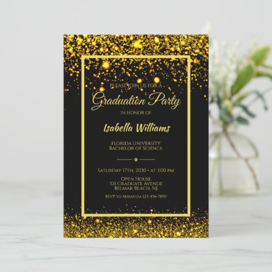 Invitation Parties scintillant d'or Glam moderne (Debout devant)