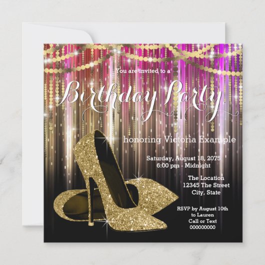 Invitation Parties scintillant d'or Glam talon haute chaussur (Devant)
