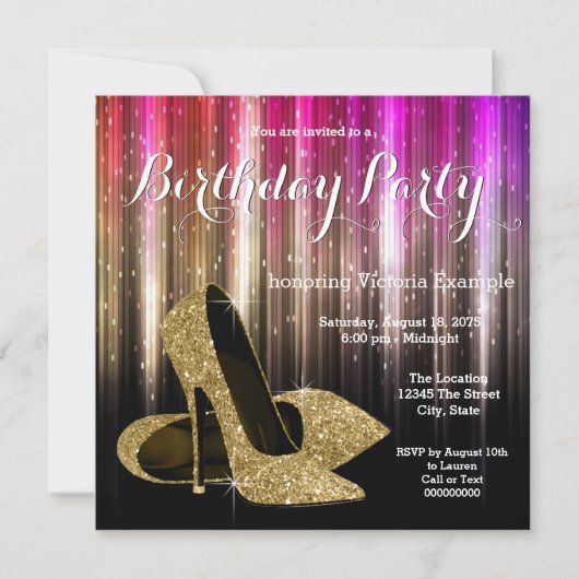Invitation Parties scintillant d'or Glam talon haute chaussur (Devant)
