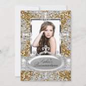 Invitation Parties scintillant d'or Glamor Diamond Quinceaner (Devant)