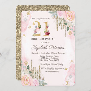 Invitation Parties scintillant d'or gouttes Flower Pink 21e a