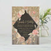 Invitation Parties scintillant d'or Grange Bois Floral Brunch (Debout devant)