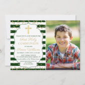 Invitation Parties scintillant d'or Green Striped First Commu (Devant)