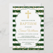 Invitation Parties scintillant d'or Green Stripes Boy Baptism (Devant)