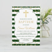Invitation Parties scintillant d'or Green Stripes Boy Baptism (Debout devant)