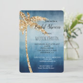 Invitation Parties scintillant d'or gris bleu Palm Tree Fête  (Debout devant)