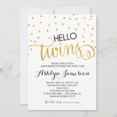Invitation Parties scintillant d'or Hello Twins Baby shower I (Devant)