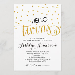 Invitation Parties scintillant d'or Hello Twins Baby shower I