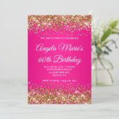 Invitation Parties scintillant d'or Hot rose Fancy Monogramme (Debout devant)