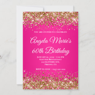 Invitation Parties scintillant d'or Hot rose Fancy Monogramme