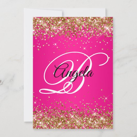 Invitation Parties scintillant d'or Hot rose Fancy Monogramme (Dos)
